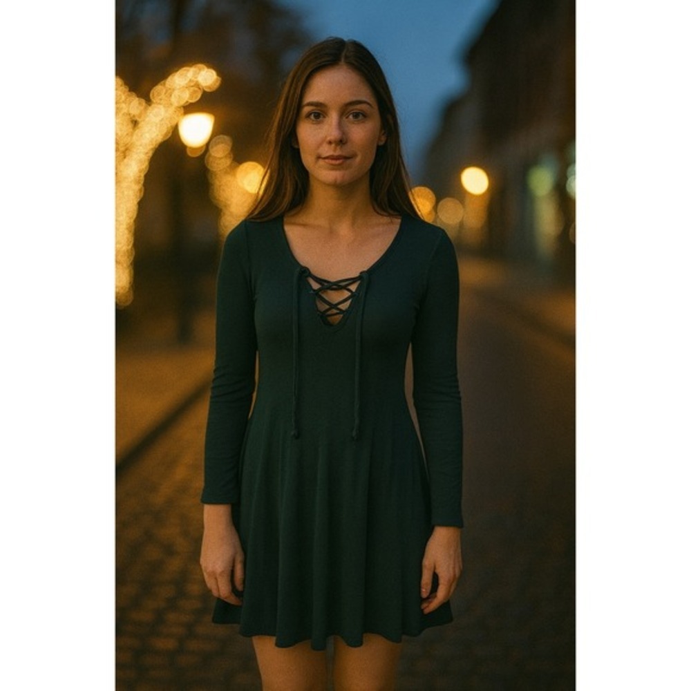 Foreverโ 21 Dress Women Small Green Excellent Whimsigoth Lace Up Mini